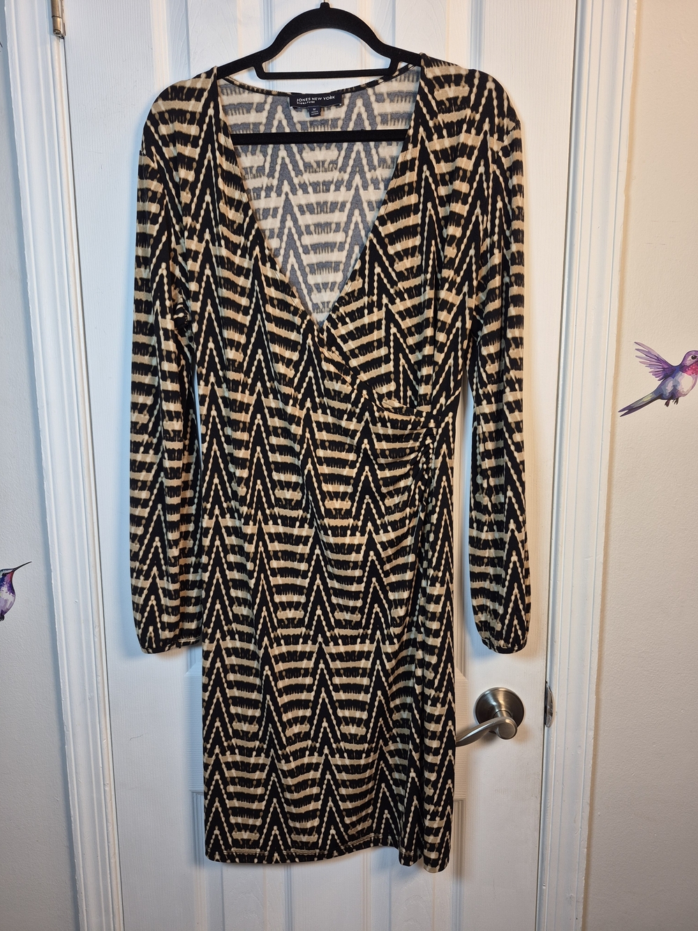 ​Jones New York Chevron Ikat Faux Wrap Long Sleeve Dress M Fall Workwear
